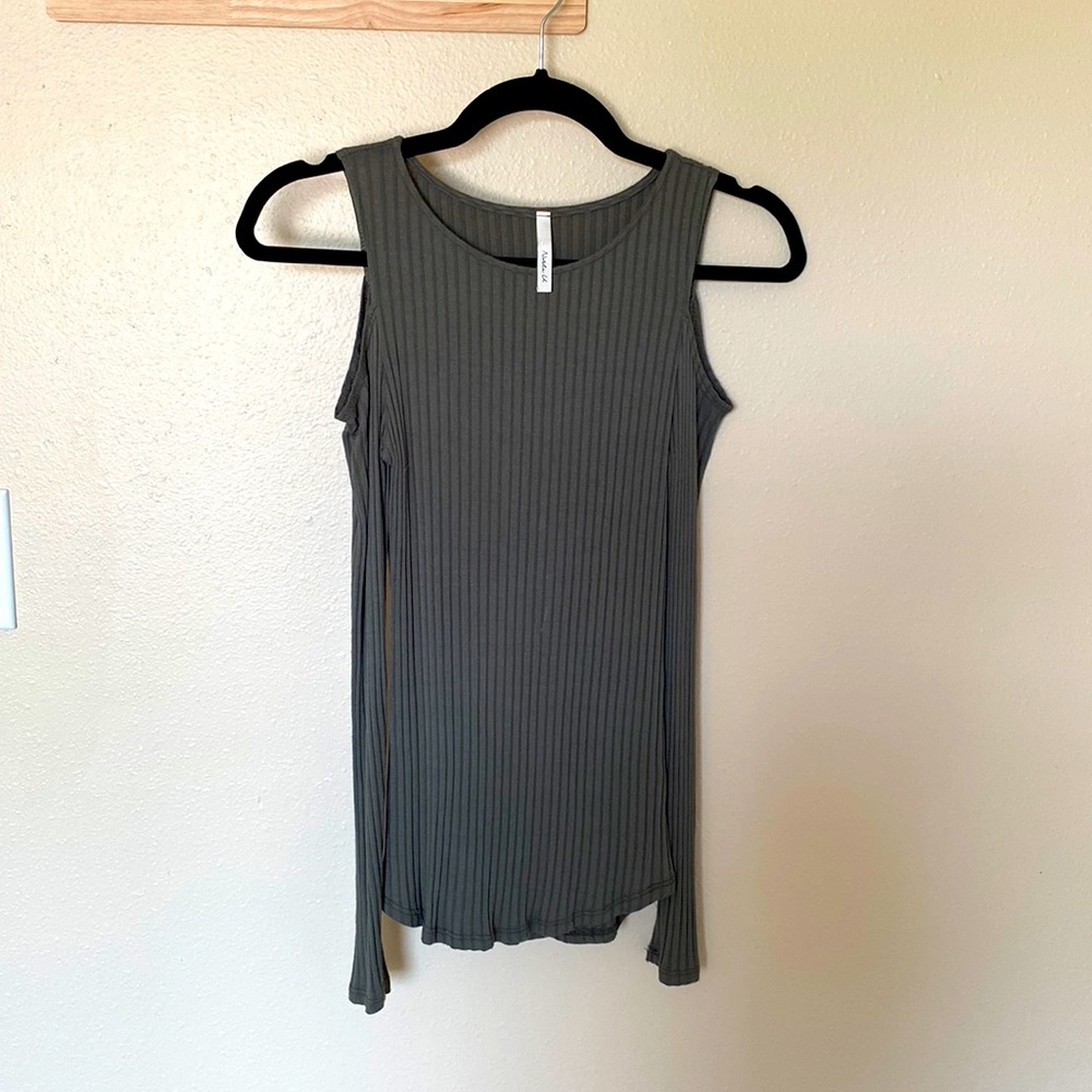 Olive green ribbed cutout long sleeve shirt